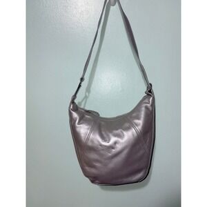 Aigner Leather Shoulder Bag Silver Metallic Hobo Purse Elegant Chic
